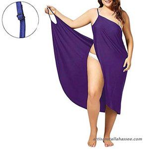 Women's Cover Ups Beach Backless Wrap Midi Dresses (Purple)